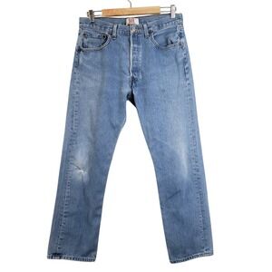 Levi's Jeans Mens 32x30Blue‎ 501 Button Fly Straight Leg Vtg Grunge Haiti Light
